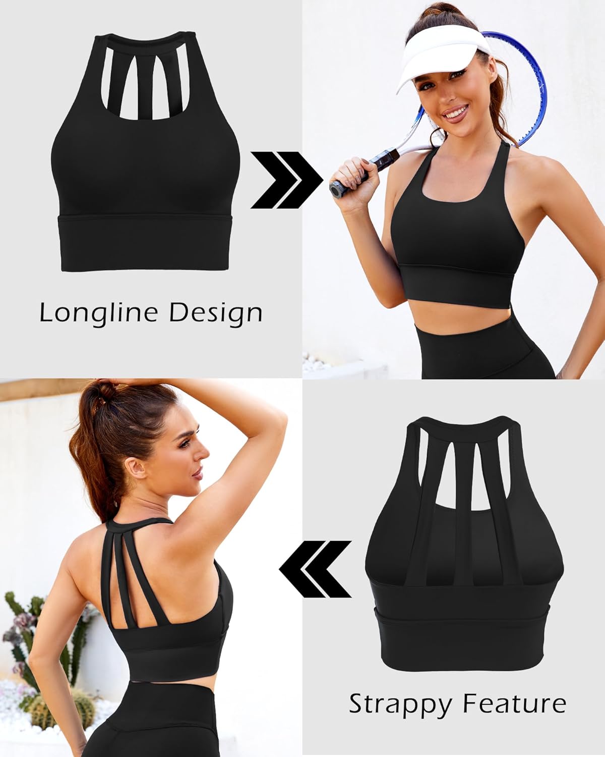 XUNYU Longline Sports Bra for Women Open Back Workout Tops Padded Yoga Tank Wide Strap Halter Crop Top Build in Bra Gym - Image 6