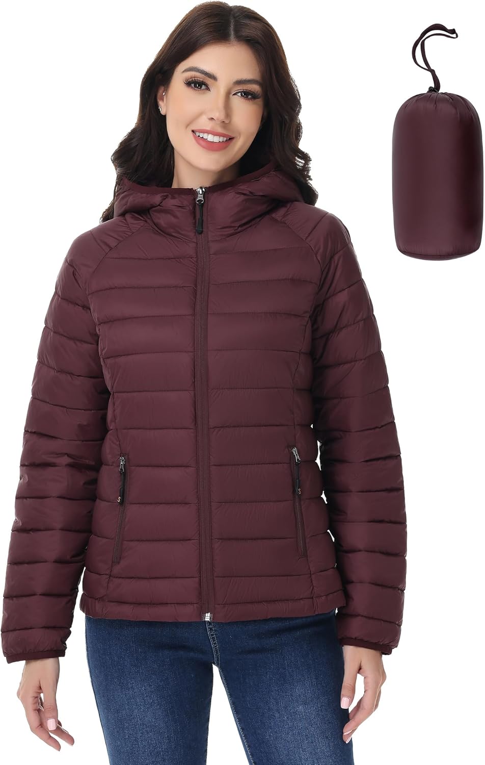 SLOW DOWN Womens Packable Puffer Jacket, Lightweight Puffer Jacket with Hood