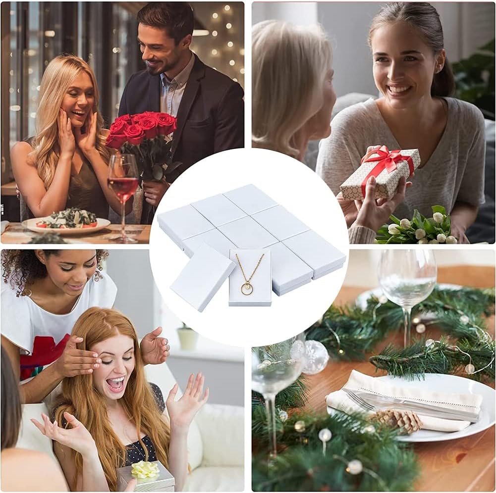 NBEADS 60 Pcs White Cardboard Jewelry Box, 3.54"×2.36"x1.1" Rectangle Cardboard Boxes Paper Kraft Paper Gift Packaging Box for Necklaces