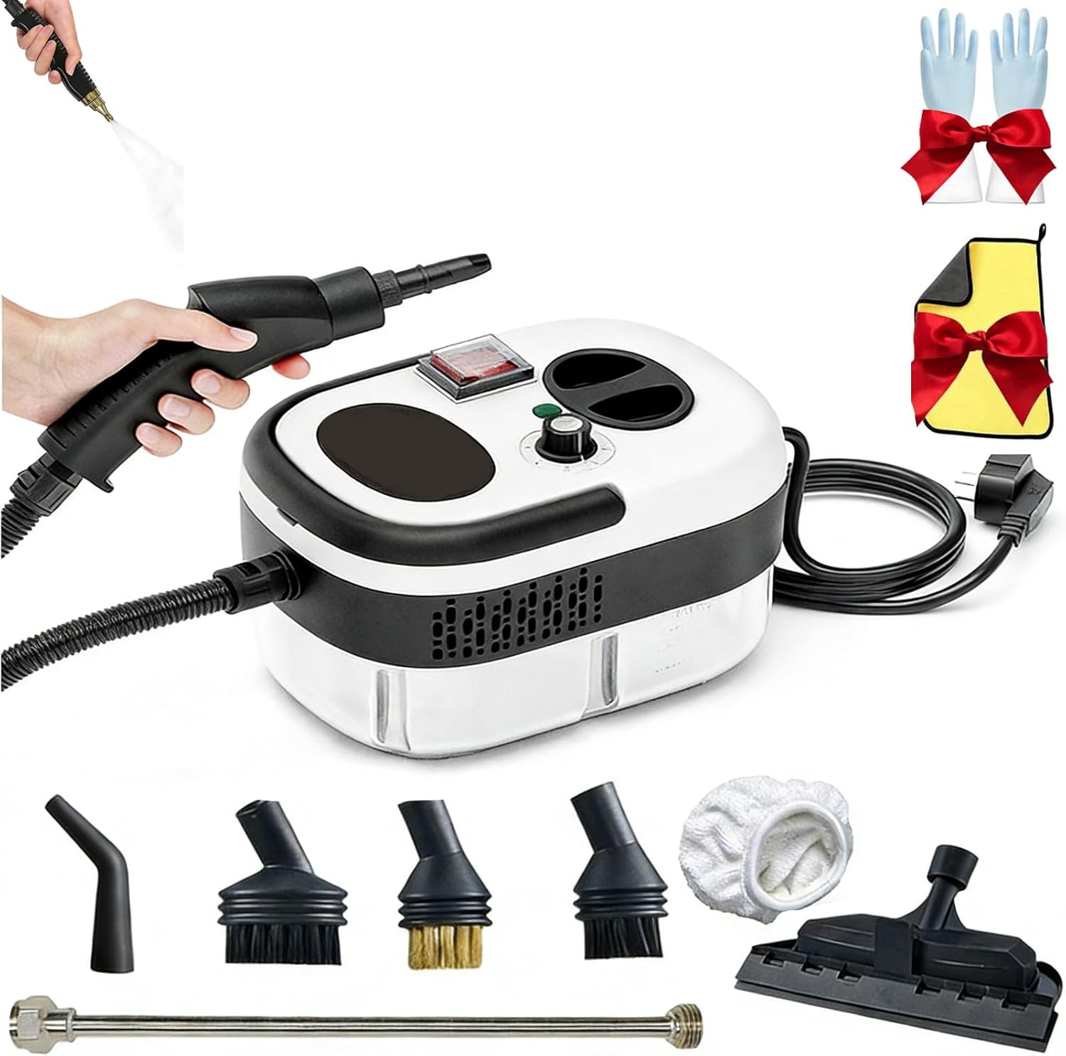 Vapor Machine Car Cleaner, 2500w High-Temp Water Vapor Cleaner Machine for Car Engines, High Pressure Steam Cleaner with Brush Heads, 1l Water Tank, 6 Steam Levels, For Couch Furniture Kitchen (B)