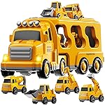 TEMI Construction Truck Boy Toys for 3-5 Year Old Toddlers - Toys for 3 4 5 6 7 Years Old Engineering Transport Vehicle Carrier Truck, Kids Excavator Crane Gifts Toys for Boys and Girls Aged 4-6