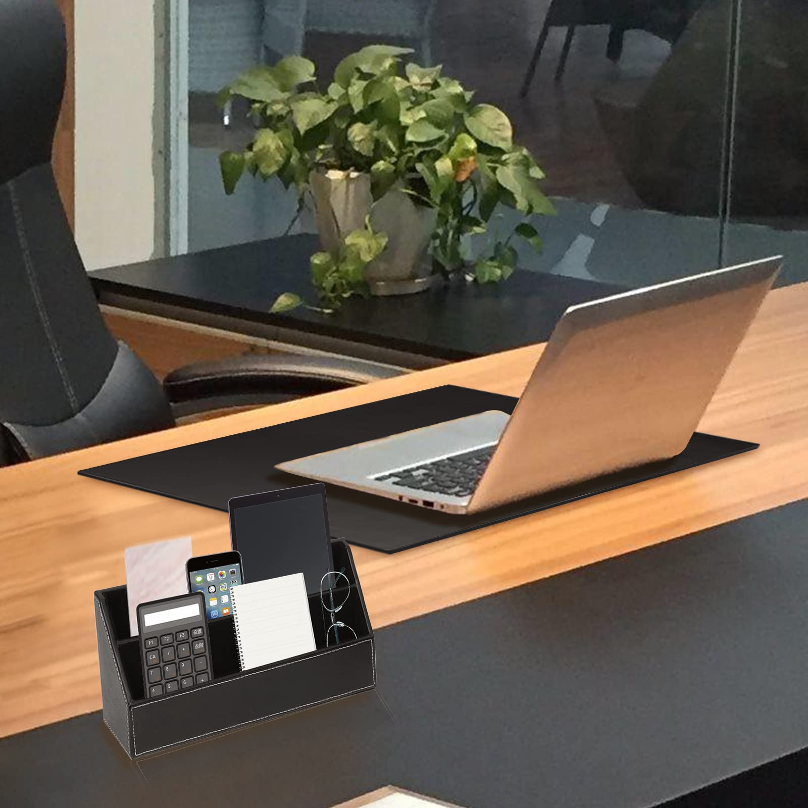 Büro Schreibtisch-Organizer,Luxus Leder Geschenk 6-teilig,inkl Schreibtischunterlage,A4 Leder Briefablage,Stiftebecher,Zeitschriftenhalter,Postfach,Nachrichtenfach,Schwarz