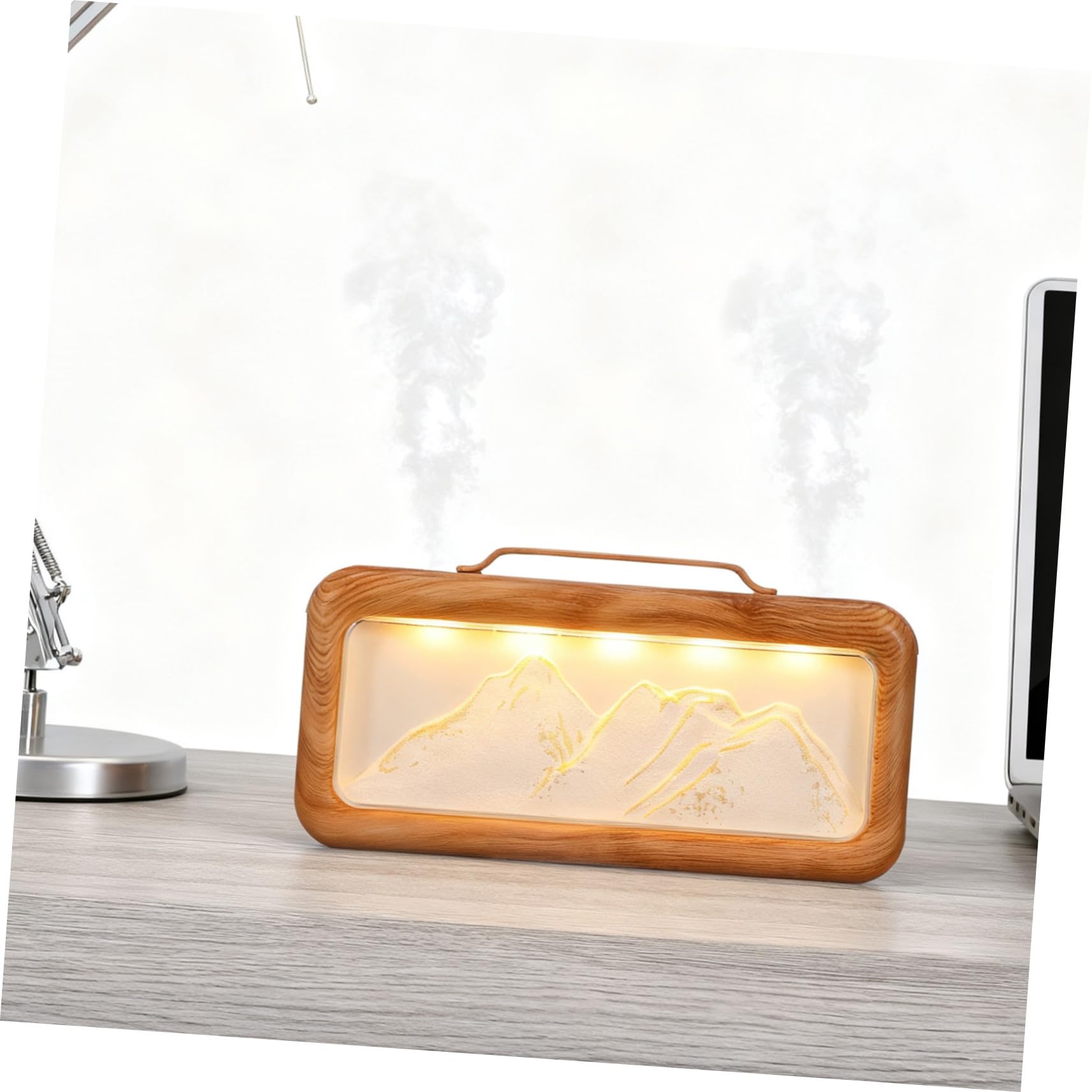 SHINEOFI Umidificatore Portatile per Piccole Stanze Doppia Nebulizzazione Silenziosa e Design Effetto Legno Scena di Montagna per Ufficio Cameretta o Uso Personale da Tavolo