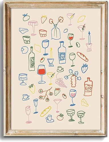 Uniro Impresión artística de pared vintage para cocina, impresión retro de mesa de comedor, pintura en lienzo, ilustraciones minimalistas de