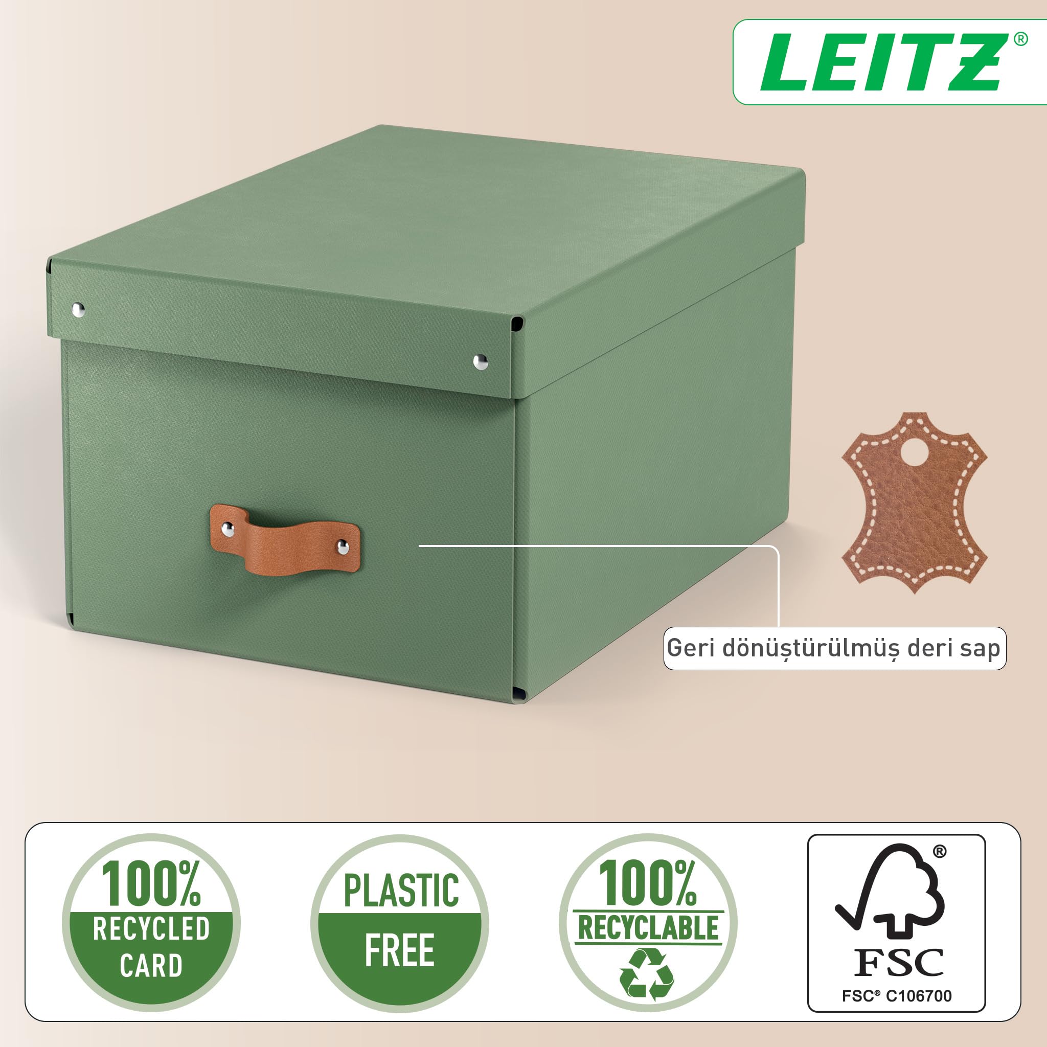 Leitz Puro, Set di 2 Scatole portaoggetti medie con Coperchio, Resistenti, Impilabili, Compatibili con mobili a Cubo e Ripiani, per Casa e Ufficio, Capacità di 17 litri, 27 x 37 x 20 cm, Verde Malva
