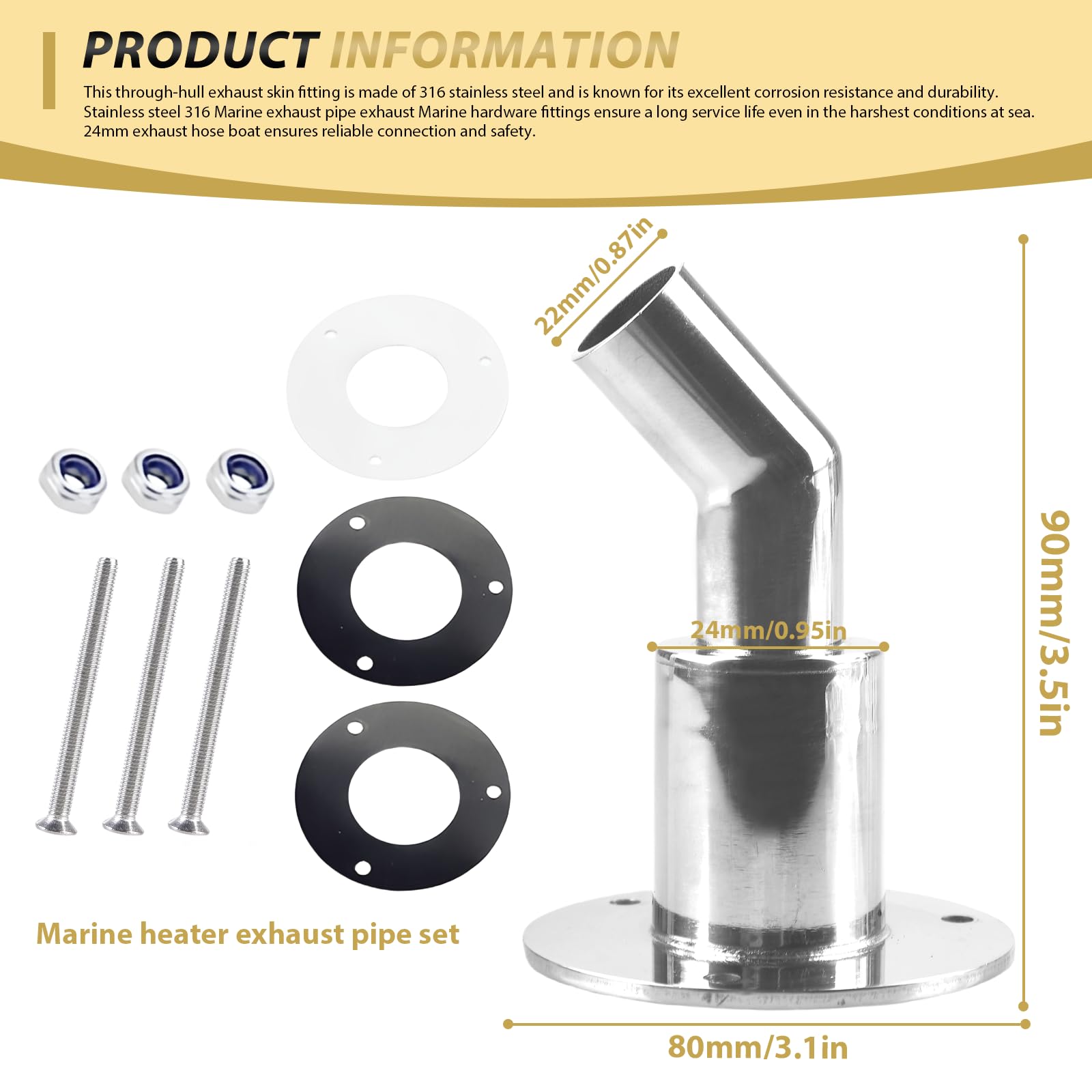 QIMEI-SHOP Raccordo Scarico Scafo 24mm In Acciaio Inox Per Riscaldatore Diesel - Foto 4