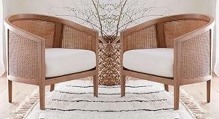 Lifestyle Goods Forever LSGF Luxury Design Traditional Ankaraz Natural Woven Rattan Caning Single Chair Set (Set of 2, Of... Price In India