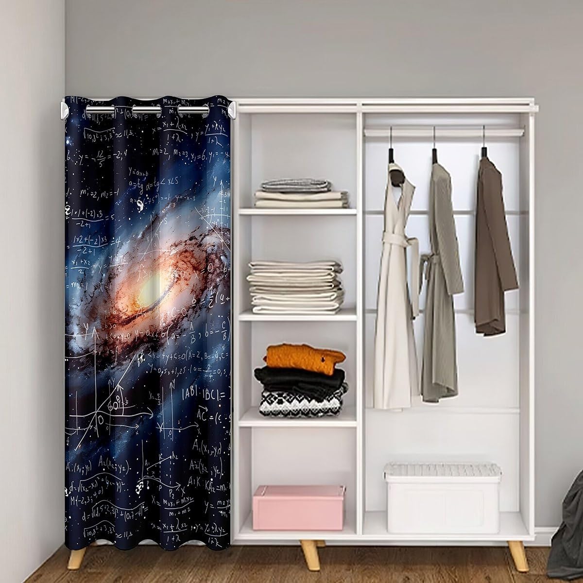 Feelyou Math Equation Doorway Curtain Privacy 1 Panel, 42"x80" Outer Space Galaxy 30%-50% Blackout Insulated Thermal Curtain Mathematics Formula Door Cover Curtain Science Window Treatments