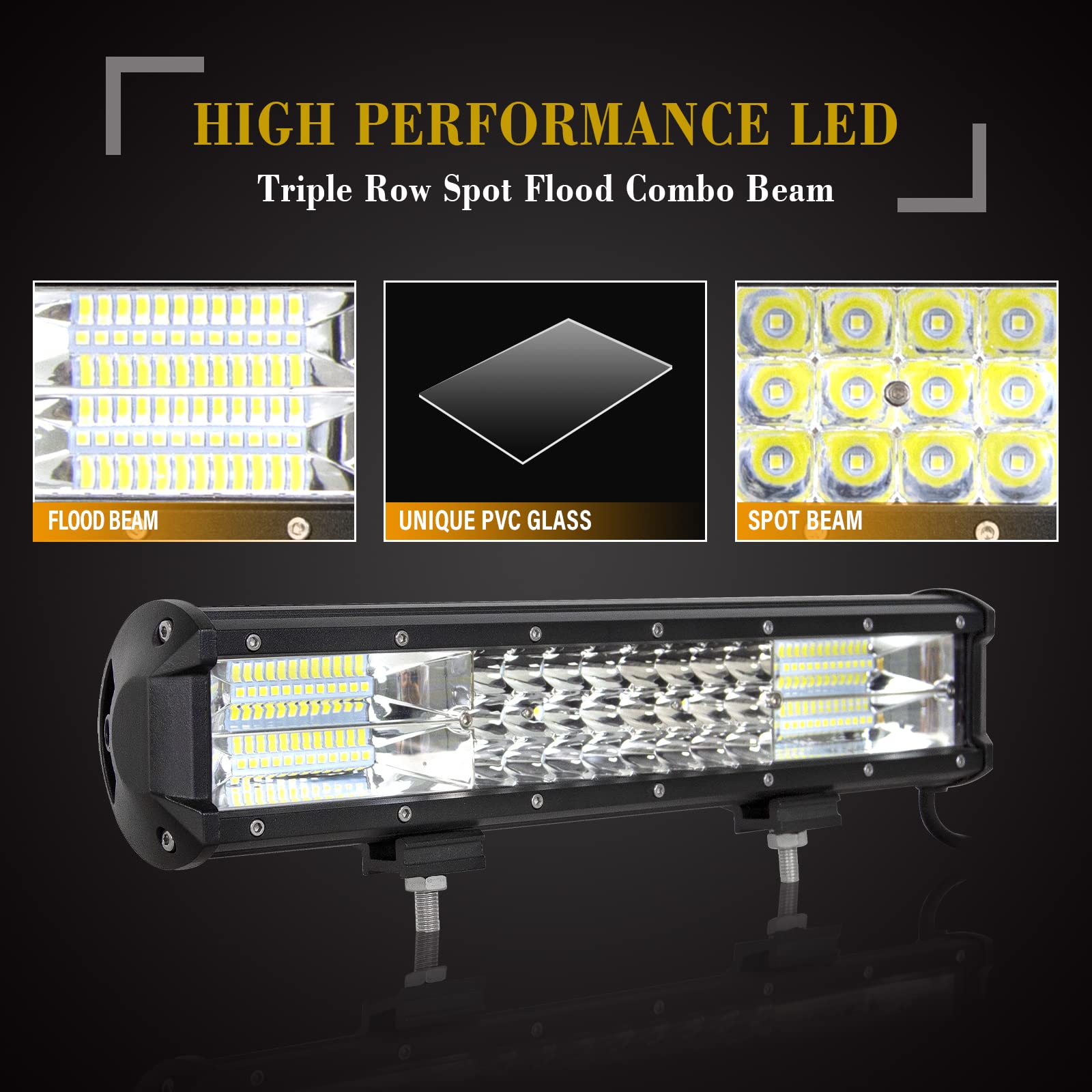 SKYWORLD 15 Zoll 38 cm 216W Led Arbeitsscheinwerfer Bar, Led lichtleiste kfz Mit 12V Kabelbaum, Starke Magnet halterungen für SUV Offroad ATV UTE Traktor LKW PKW 4x4 Auto Fahrzeuge, 6000K Weiß