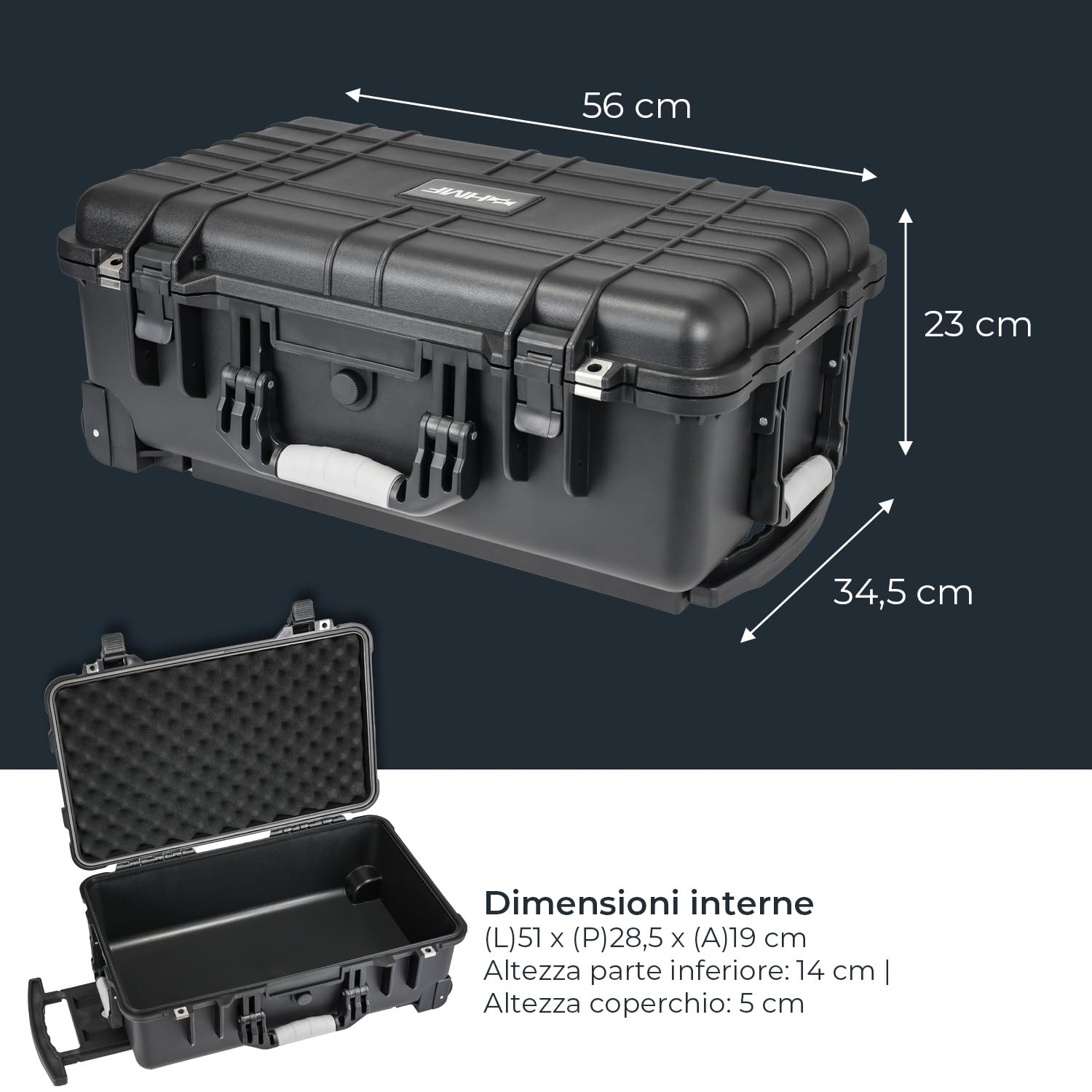 HMF ODK400 - Valigetta per macchina fotografica per esterni, con schiuma a griglia, 56 x 34,5 x 23 cm, Nero