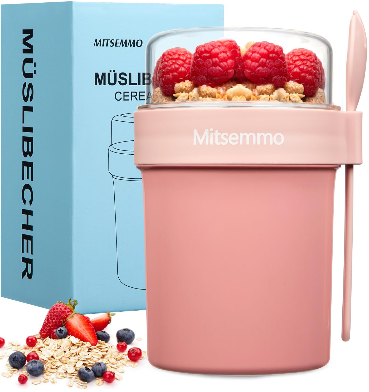 Mitsemmo Müslibecher To Go 760ml+230ml, Müsli Cup, Joghurtbecher Mit Löffel, Cornflakes, Müslidose, Müslischale, Frühstücksdose, Müslibox, Joghurt Becher