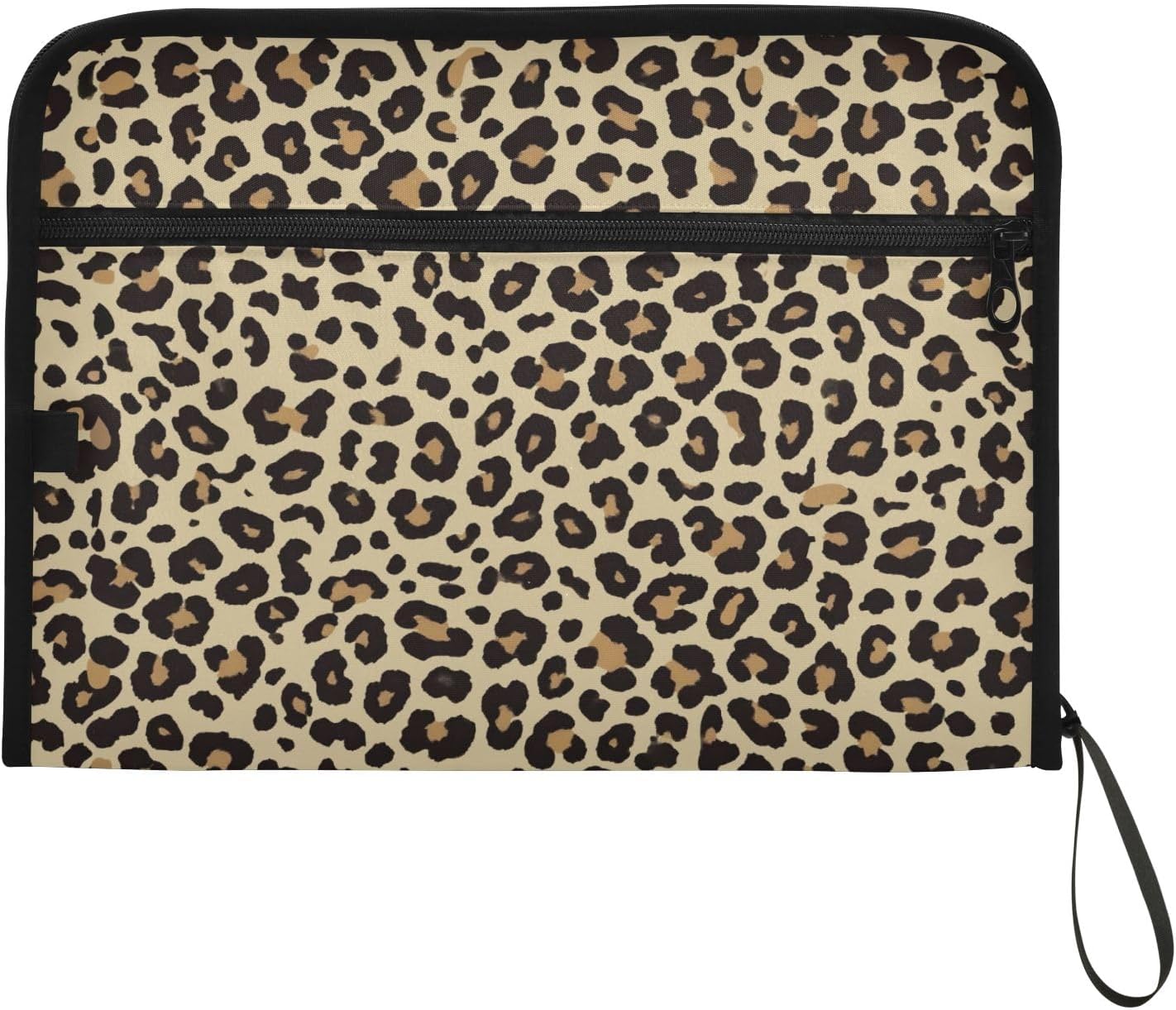 Brown Cheetah Leopard Print Expanding File Folder, 13 Pockets Accordion File Organizer with Sticky Labels Zipper Portable A4 Document Organizer for Home Office School Supplies