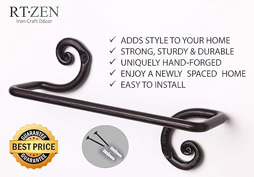 Miniatura 4 de RTZEN-Décor - Juego de accesorios de baño de hierro forjado  Percha decorativa para toallas de mano y soporte para rollo de papel higiénico  Montaje
