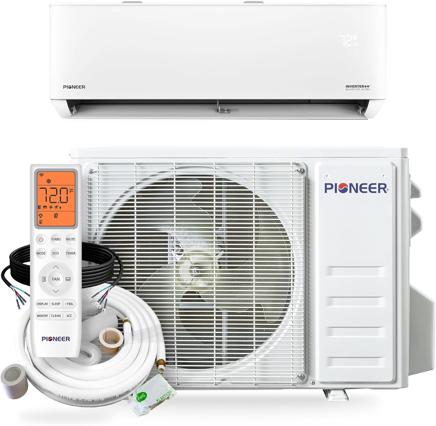 Pioneer® Quantum Hyperformance™ 12,000 BTU 25 SEER2 230V High-Wall Ductless Energy-Star Mini-Split Air Conditioner Inverter Hyper Heat Pump Full Set