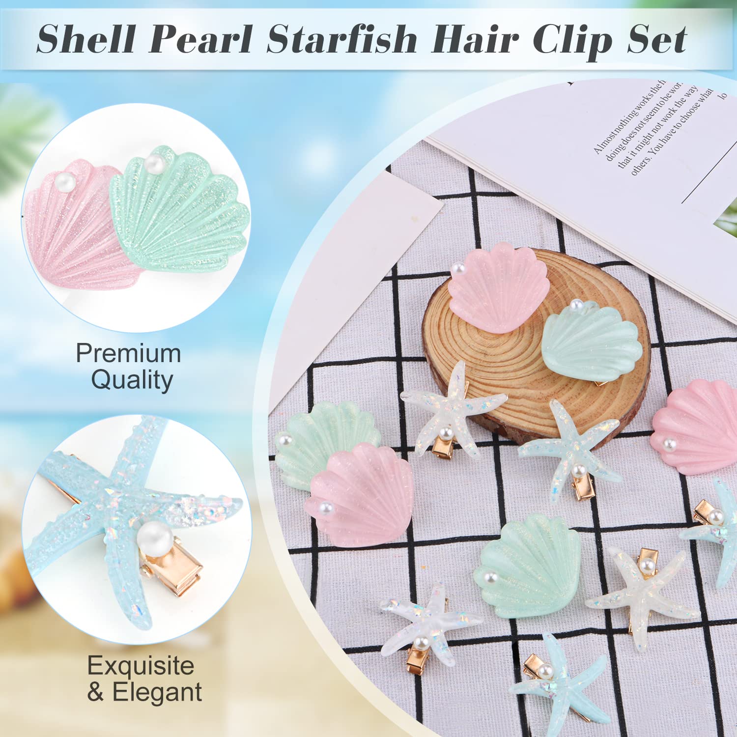 Amazon.com : 12 Pieces Shell Pearl Starfish Hair Clip  display picture 2