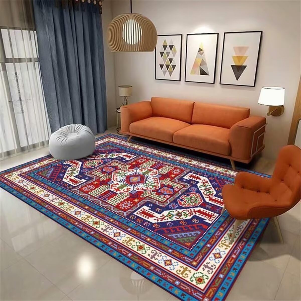 Tapis de chambre fille lavable 200X260 grand tapis géométrique couloir