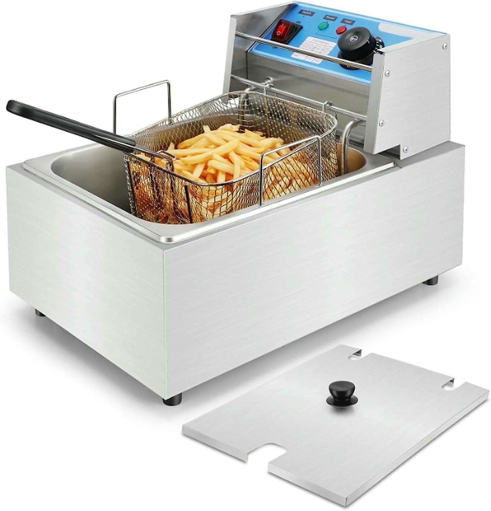 Freidora de Aceite eléctrica Comercial de Acero Inoxidable de 6 litros y 12 litros, con Ajuste de Temperatura e indicador Luminoso y termostato Ajustable