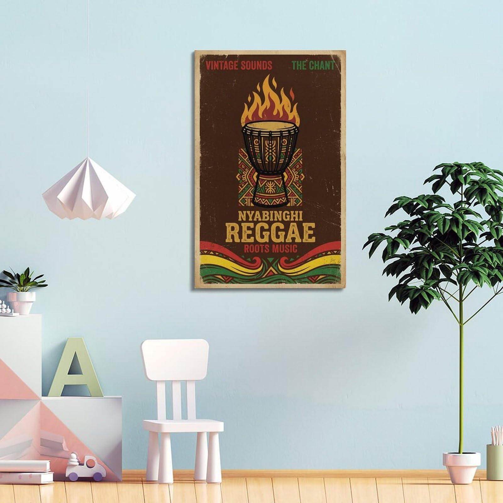 XKUGA Poster Nyabinghi Reggae con stampa artistica su tela con tamburo africano, decorazione moderna, ideale per famiglia, grotta degli uomini, sala giochi, camera da letto di ragazzi e ragazze, 60 x