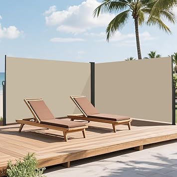 276" x 71" Double Side Awning, Retractable Privacy Screen, Folding Privacy Fence, Waterproof, UV Protection Privacy Canopy for Garden, Balcony, Patio Patio Privacy Screen, Beige
