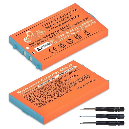 Gameboy Advance SP Battery, Pickle Power 2 Pack 900mA Battery for Nintendo GBA SP Gameboy Advance SP with Tool Kit