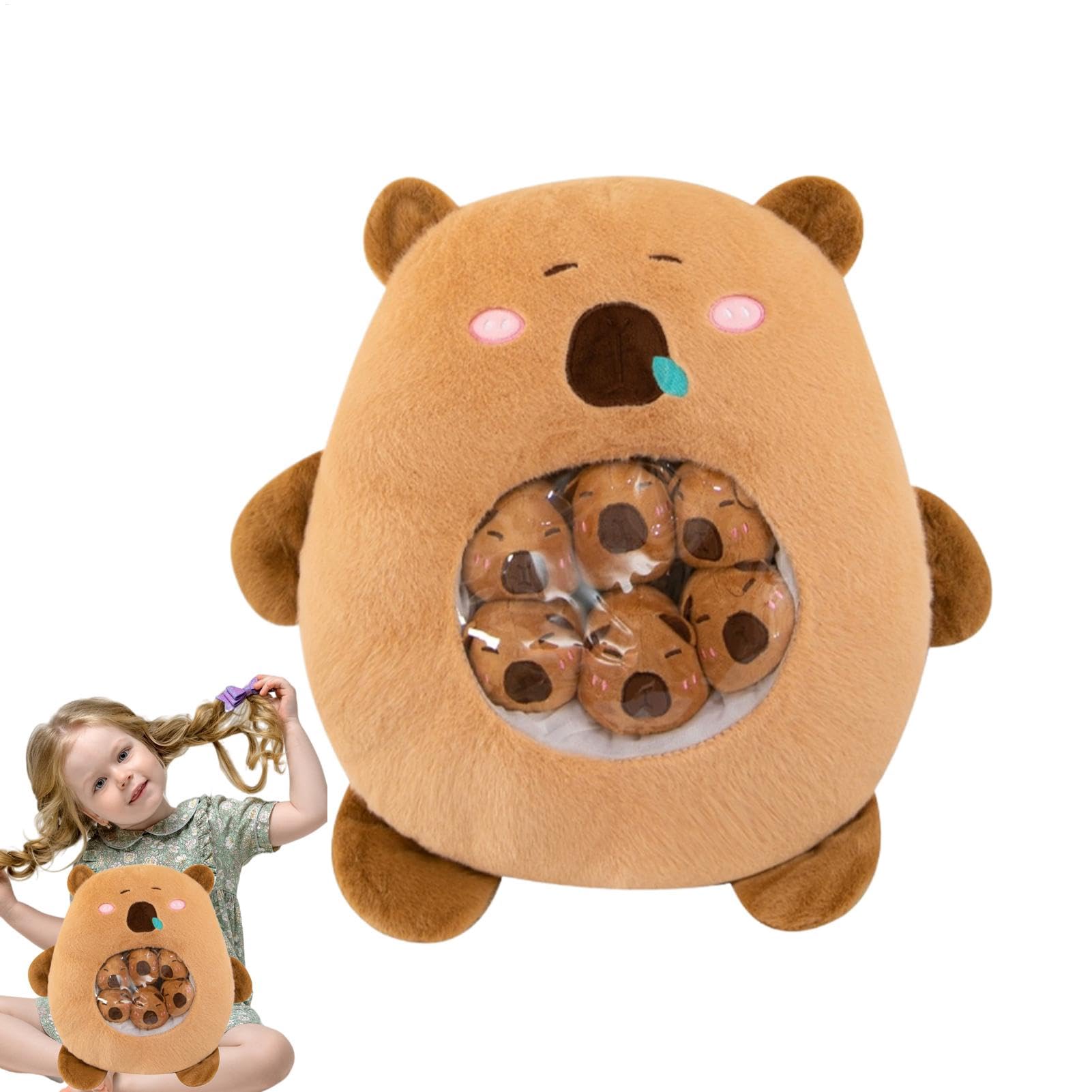 Peluche Capibara Cuscino Morbido Rimovibile In Peluche Con 6 Piccoli | Bambola Cuscino Capibara Per Bambini E Bambine Adatta Per Decorazione Divano E Camera Da