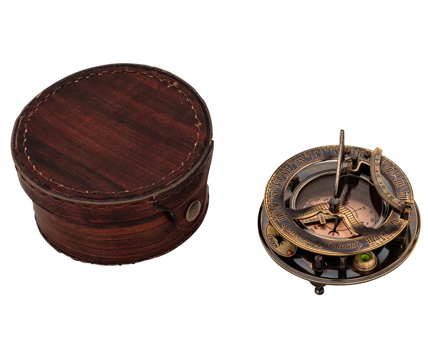 Bussola marittimo 10cm compasso replica nave orologio solare cuoio stile antico