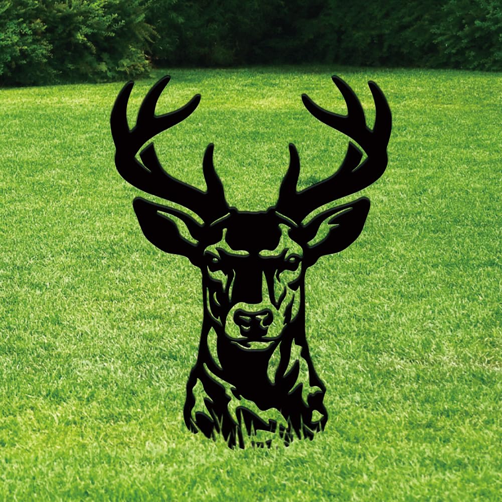 SUPERDANT Deer Head Metal Garden Yard Art Decor Black Outdoor Iron Art Decoration Garden Stakes Statues Silhouette Crafts Ornaments for Backyard Parks Lawns Plants Corridors