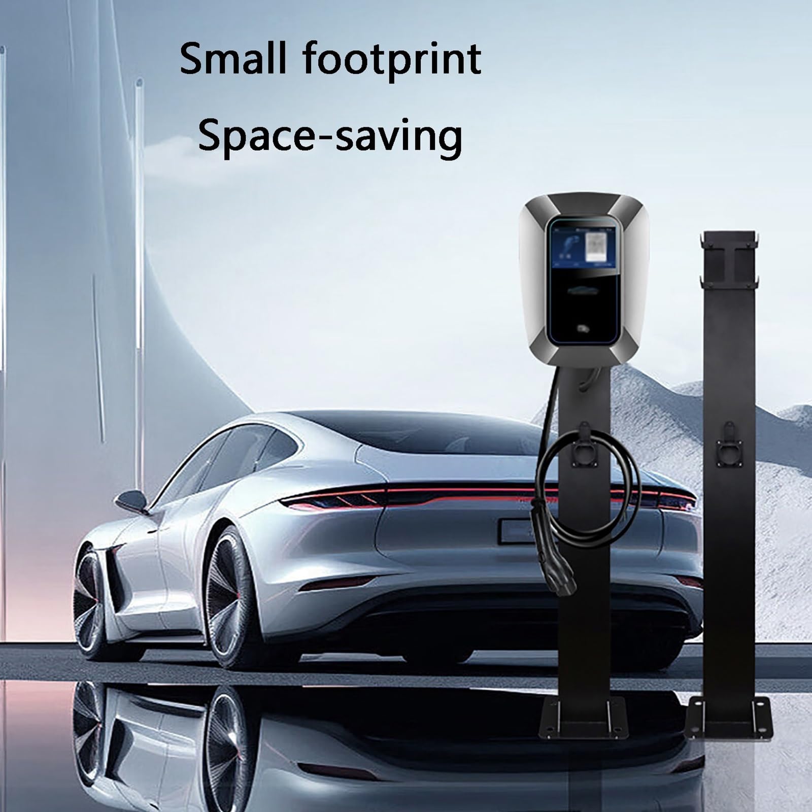 Borne de Recharge sur Socle pour Véhicule Électrique, Pied de Borne Recharge avec Crochet, Installation Flexible, Finition Galvanisée et Peinte, Résiste Facilement aux Intempéries