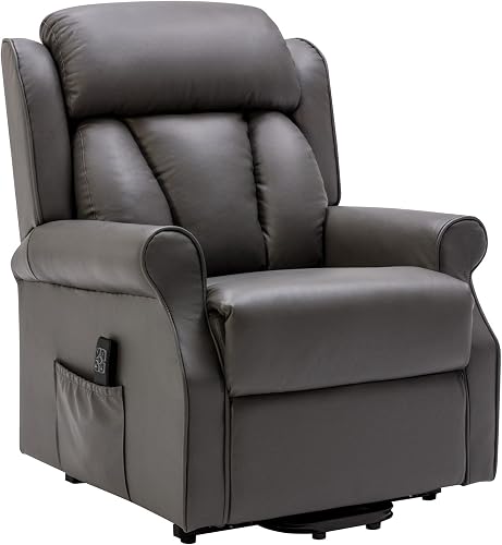 Grey genuine leather Morris Living Darwin dual motor riser recliner mobility arm chair