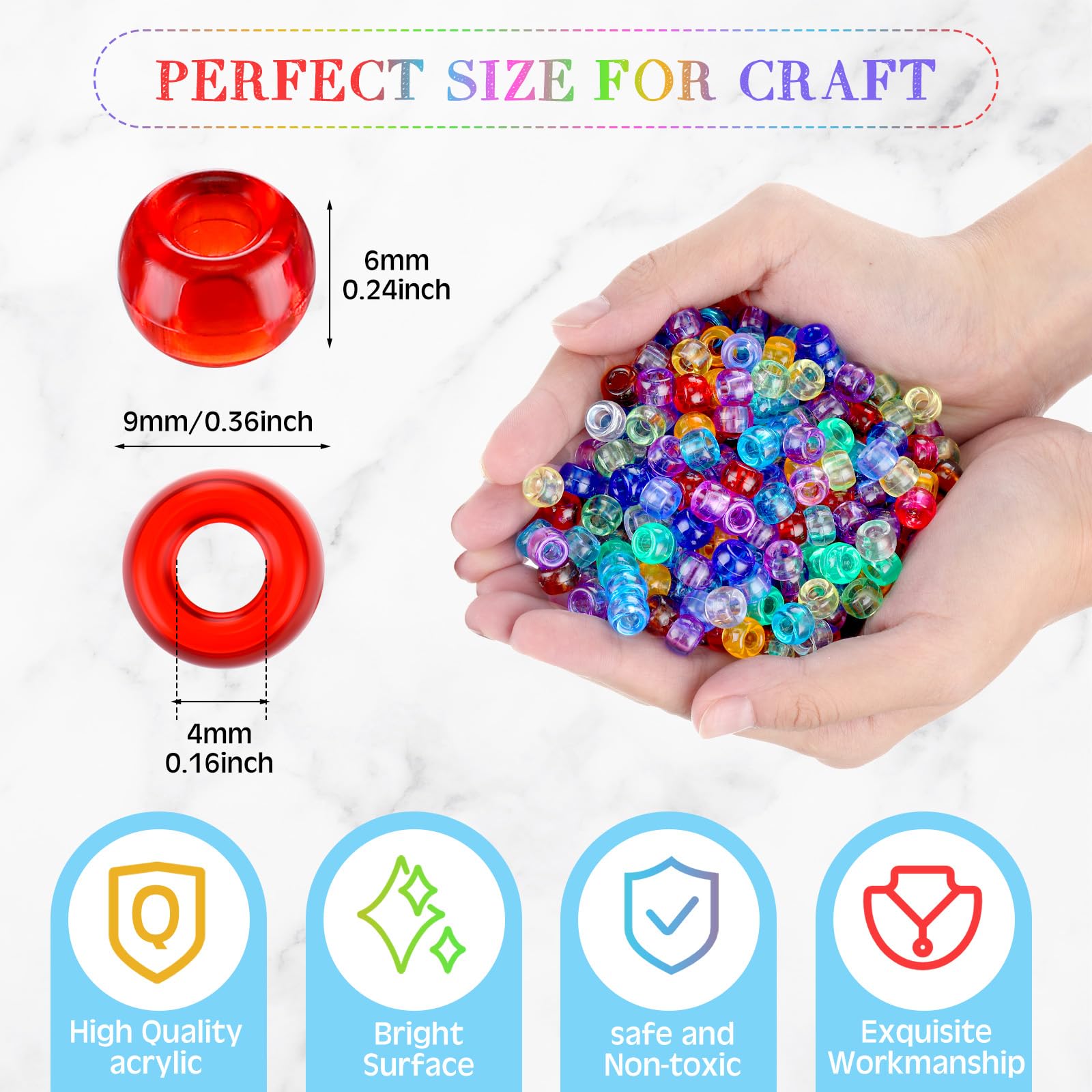 Jexine 10500 cuentas de pony, cuentas de plástico multicolor para manualidades, pulseras, proyectos de fabricación de joyas (color transparente)