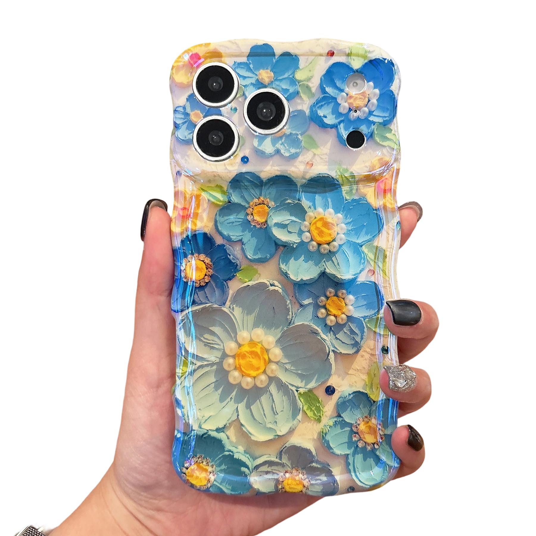 Coque iPhone 16 Pro TPU souple vagues avec protection fleurs vintage