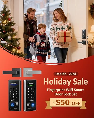 Miniatura 2 de Philips Cerradura inteligente WiFi con asa, cerradura de puerta de entrada sin llave de huellas dactilares con puente WiFi, cerraduras inteligentes