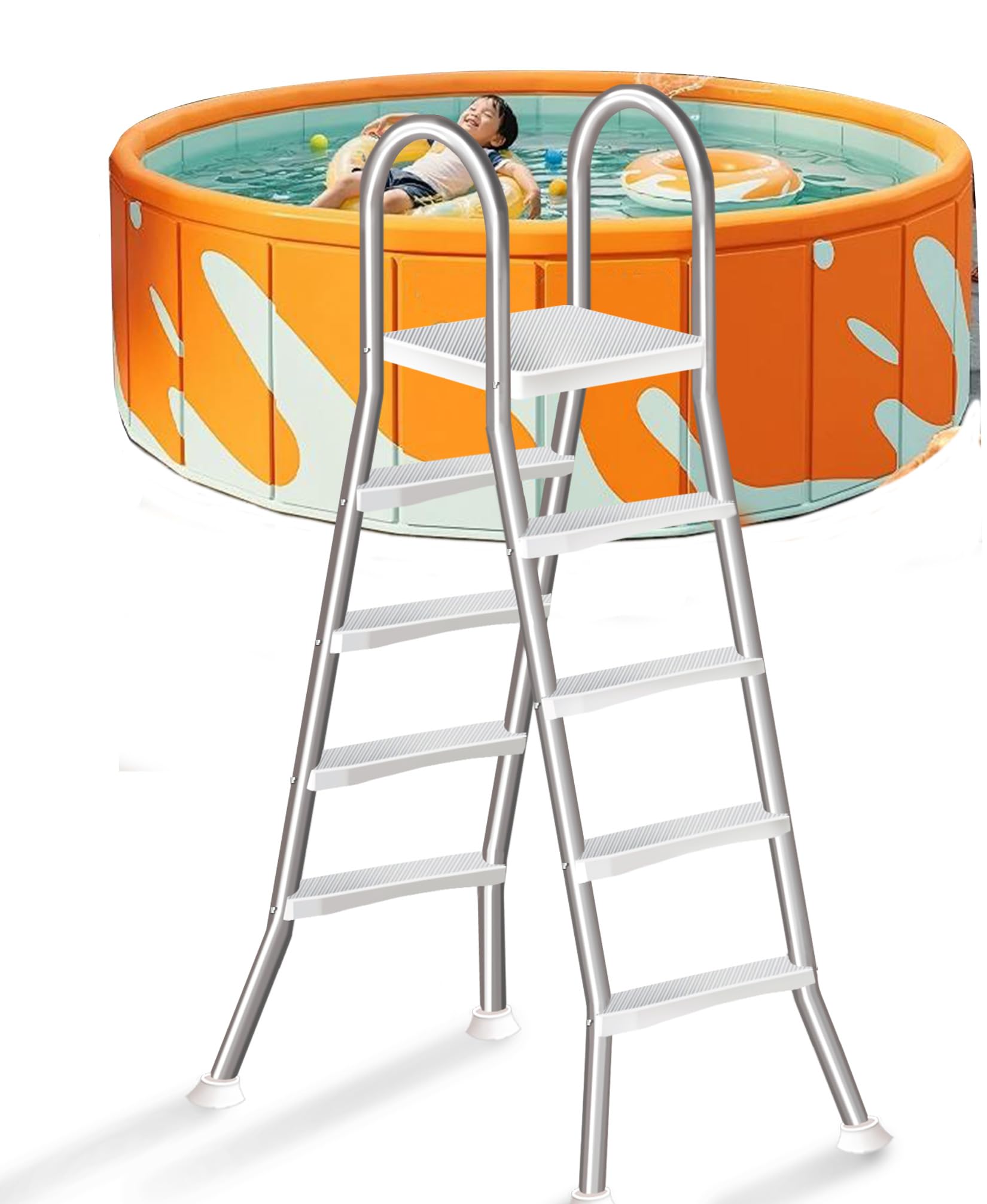 Scala a 4 Gradini in Acciaio Inossidabile con Struttura a A, Gradini per Piscine Fuori Terra 135 cm, Gradini Larghi Antiscivolo, Struttura Stabile Portata 250 kg,135cm