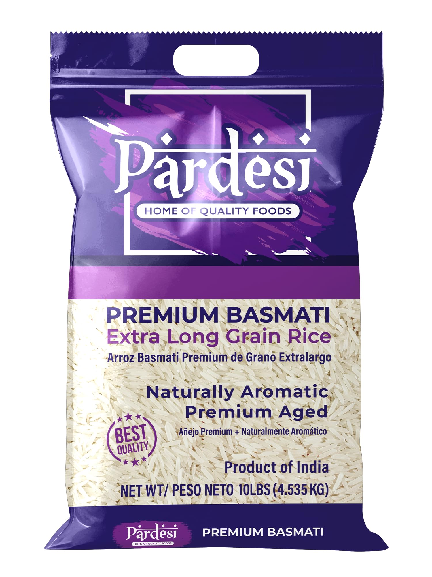 Pardesi Basmati Rice 10LB – Extra Long Grain Aged Basmati – Premium Quality, Aromatic Flavor, Fluffy Texture – Authentic Indian, Pakistani, Middle Eastern Cooking Rice – Now with New Packaging