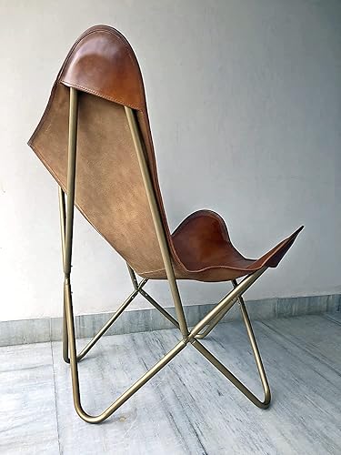 Miniatura 4 de SKADO Home Décor - Silla de cuero genuino con diseño de mariposa, hecha a mano con funda marrón, color marrón