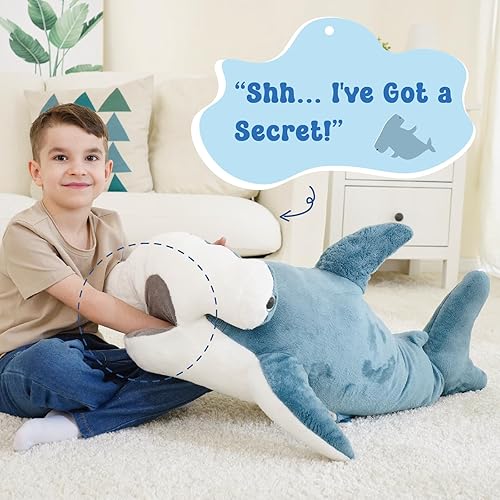 Miniatura 2 de Tiburón Hammerhead de 37 pulgadas, animal de peluche suave gigante de tiburón de peluche realista, animal del océano azul, regalo para niños y