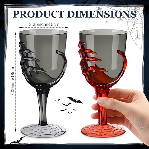 Miniatura 9 de Juego de 24 copas de mano de esqueleto de Halloween de 12 onzas, juego de copas de vino de calavera transparente para decoraciones espeluznantes y