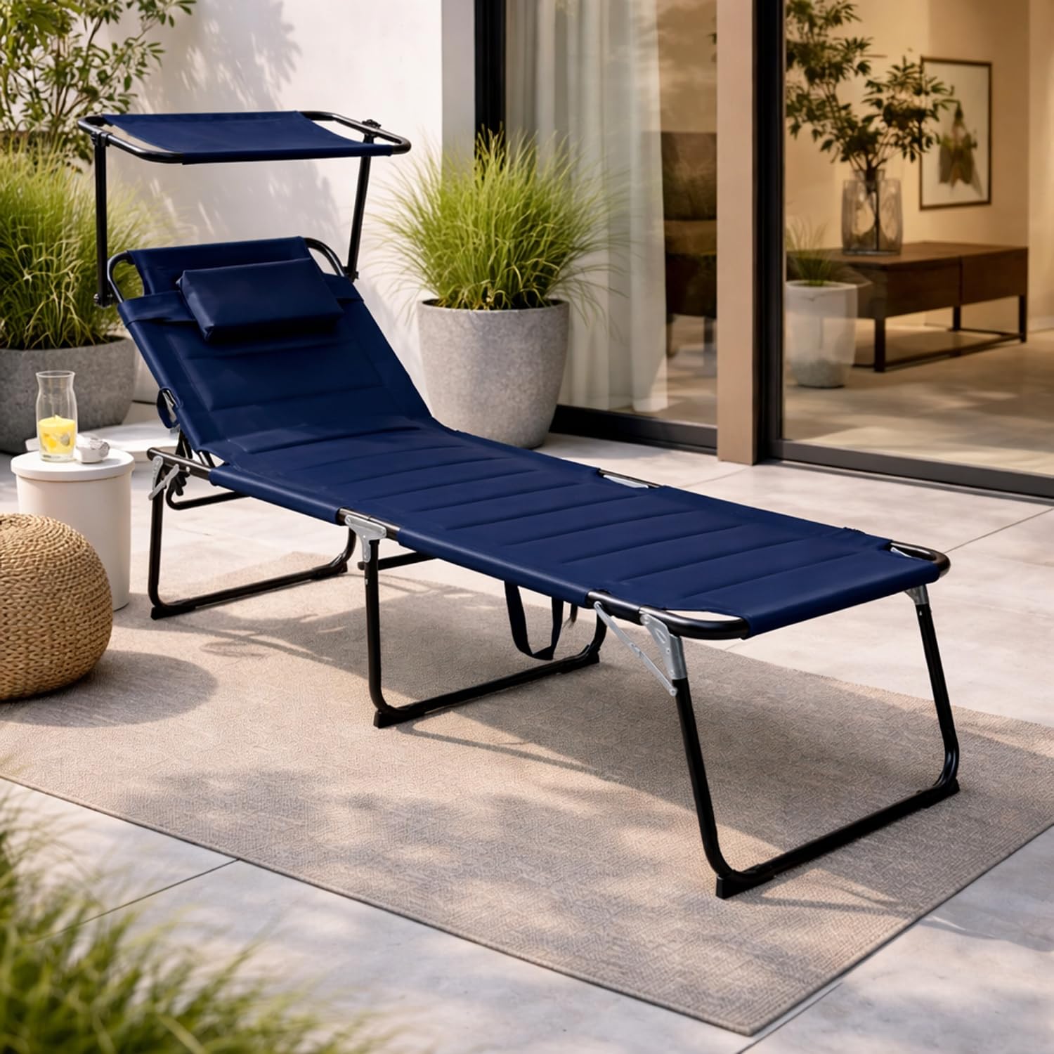 Mojawo XXL Gartenliege Sonnenliege Relaxliege Liege Aluminium mit Kissen gepolstert klappbar Dunkelblau L200xB70xH45/95cm Belastbar bis 150kg