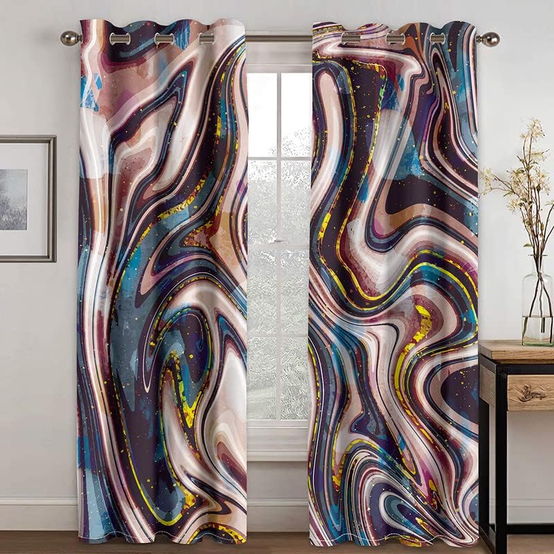 YELDAN Cortinas de mármol para sala de estar, dormitorio, cortinas opacas abstractas de 45 pulgadas de largo, cortinas con ojales con aislamiento