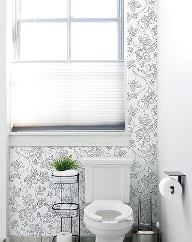 Miniatura 6 de Papel tapiz blanco y negro, papel de contacto con hojas, papel tapiz de despegar y pegar, papel tapiz bohemio, papel tapiz floral simple, papel