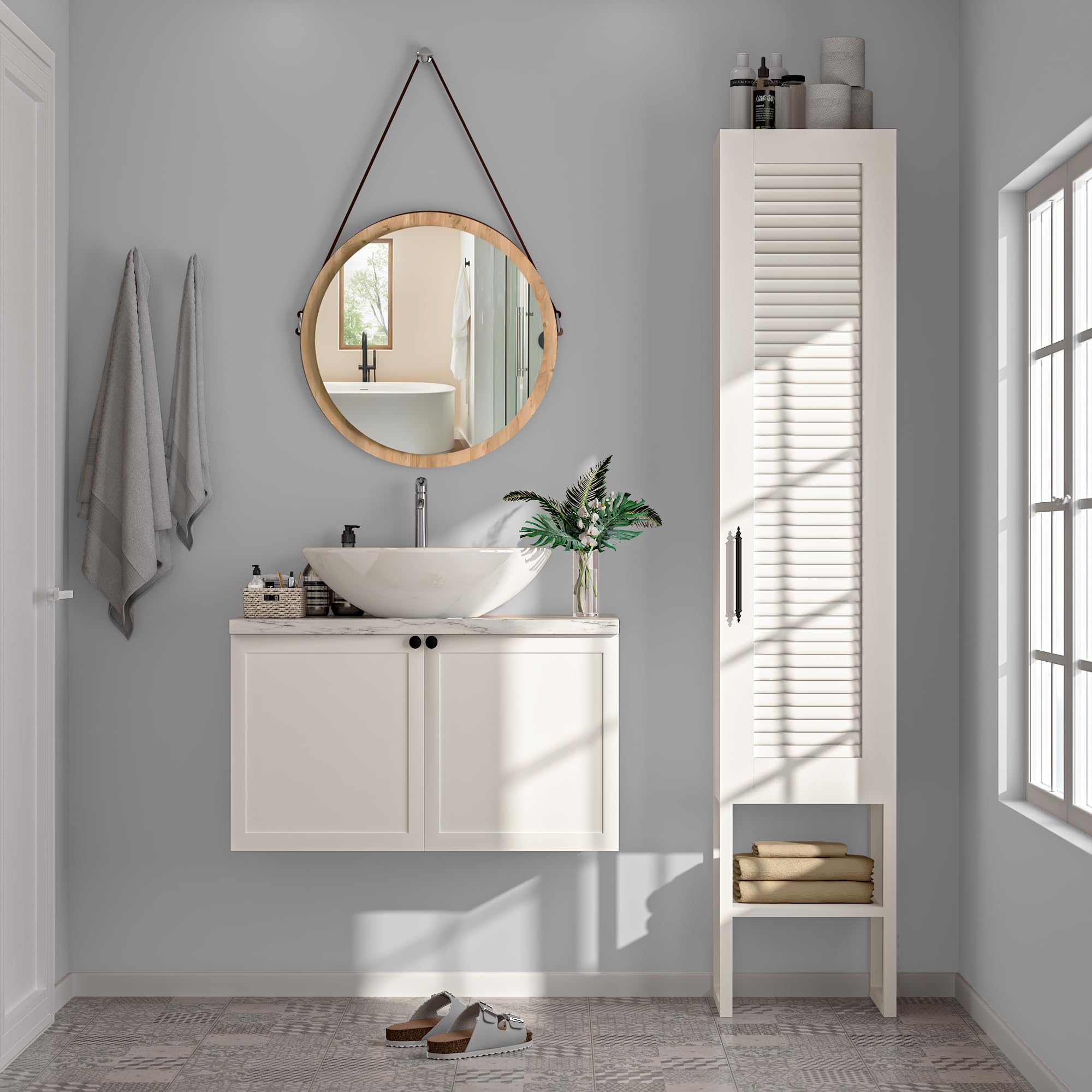 Dekorex BNY130-Beyaz Panjur Kapaklı Metal Ayaklı Banyo Dolabı