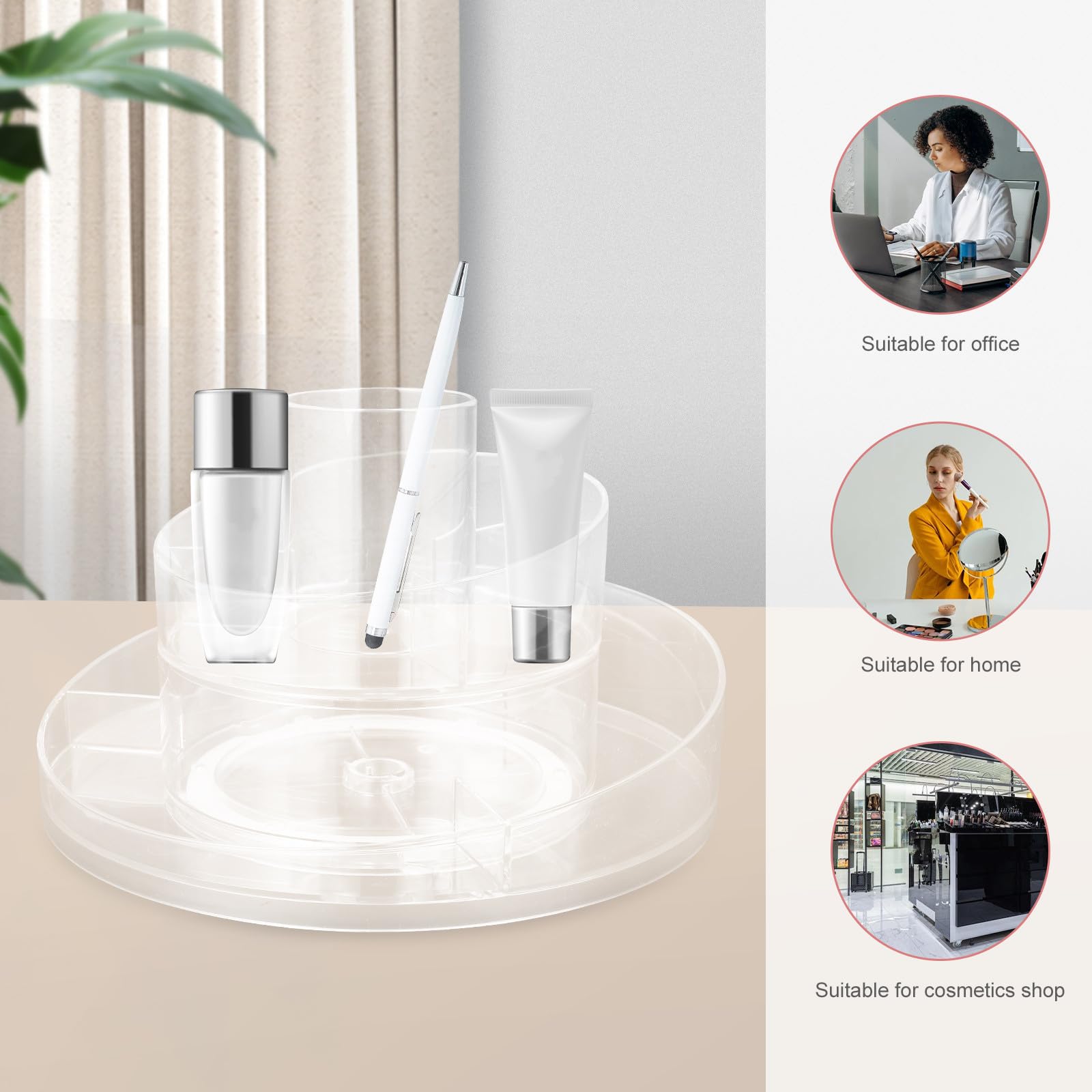 Organizador de Maquillaje Giratorio 360 Grados de Dos Niveles Transparente
