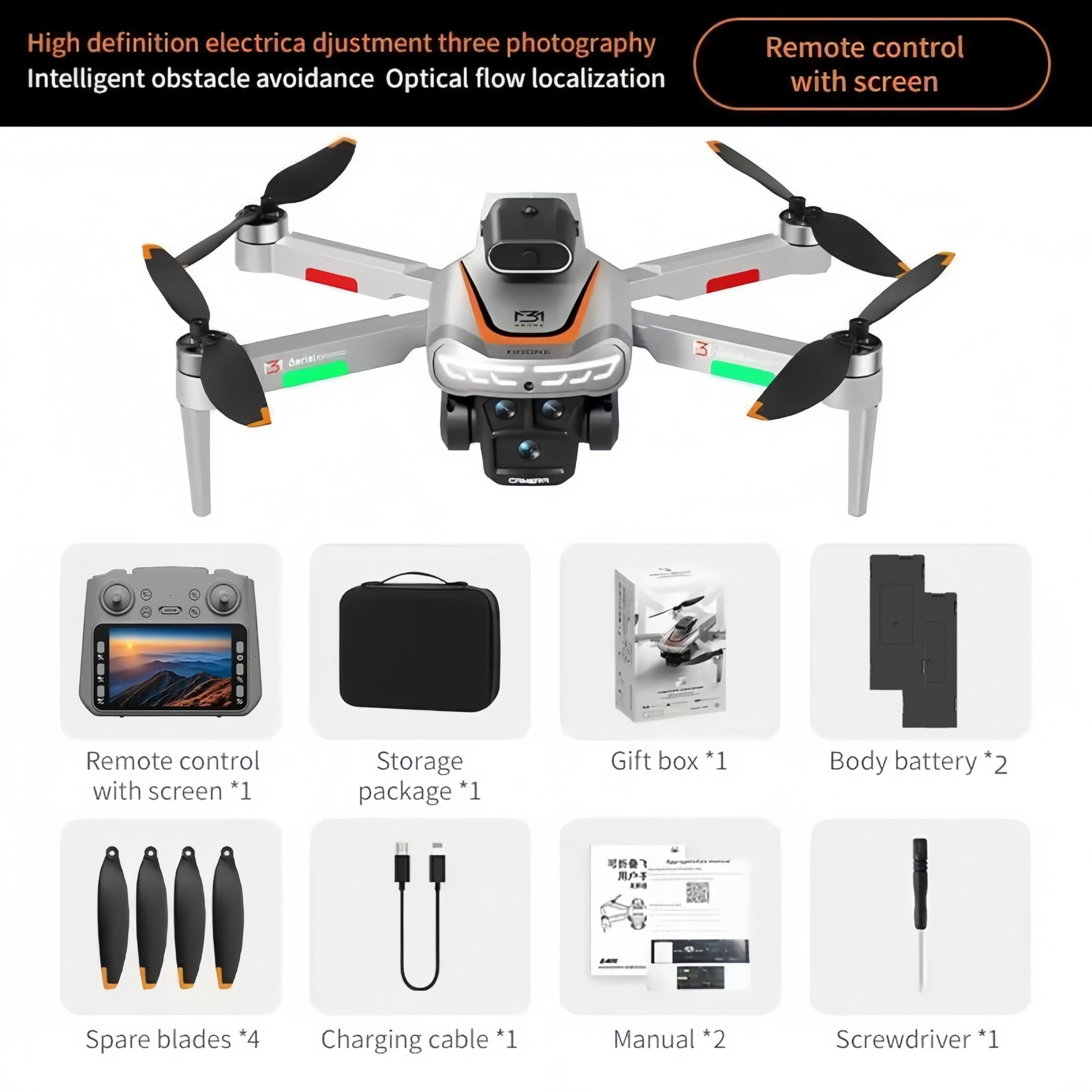 Drone con Telecamera 1080P HD-Droni Professionale per Bambini e Principianti, Droni con 4,3 Pollici Schermo LCD Professionisti, Con Video WiFi Live Quadcopter RC con 2 Batterie