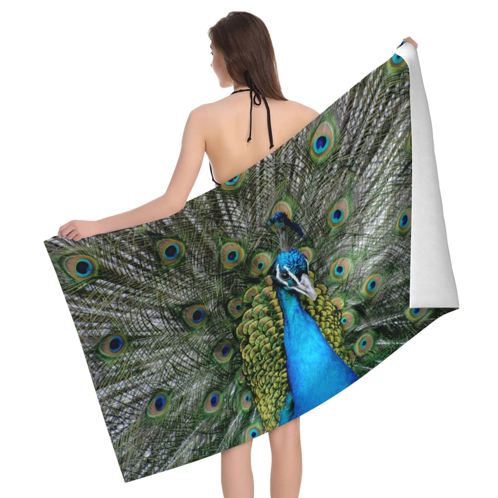 Lawenp Peacock Beach Towel, Lightweight Sand Free Quick Dry Microfiber Absorbent Bath Towel for Kids, Adults, Swimming, Bath, Yoga, Pool, Travel, Camping 32"X52"