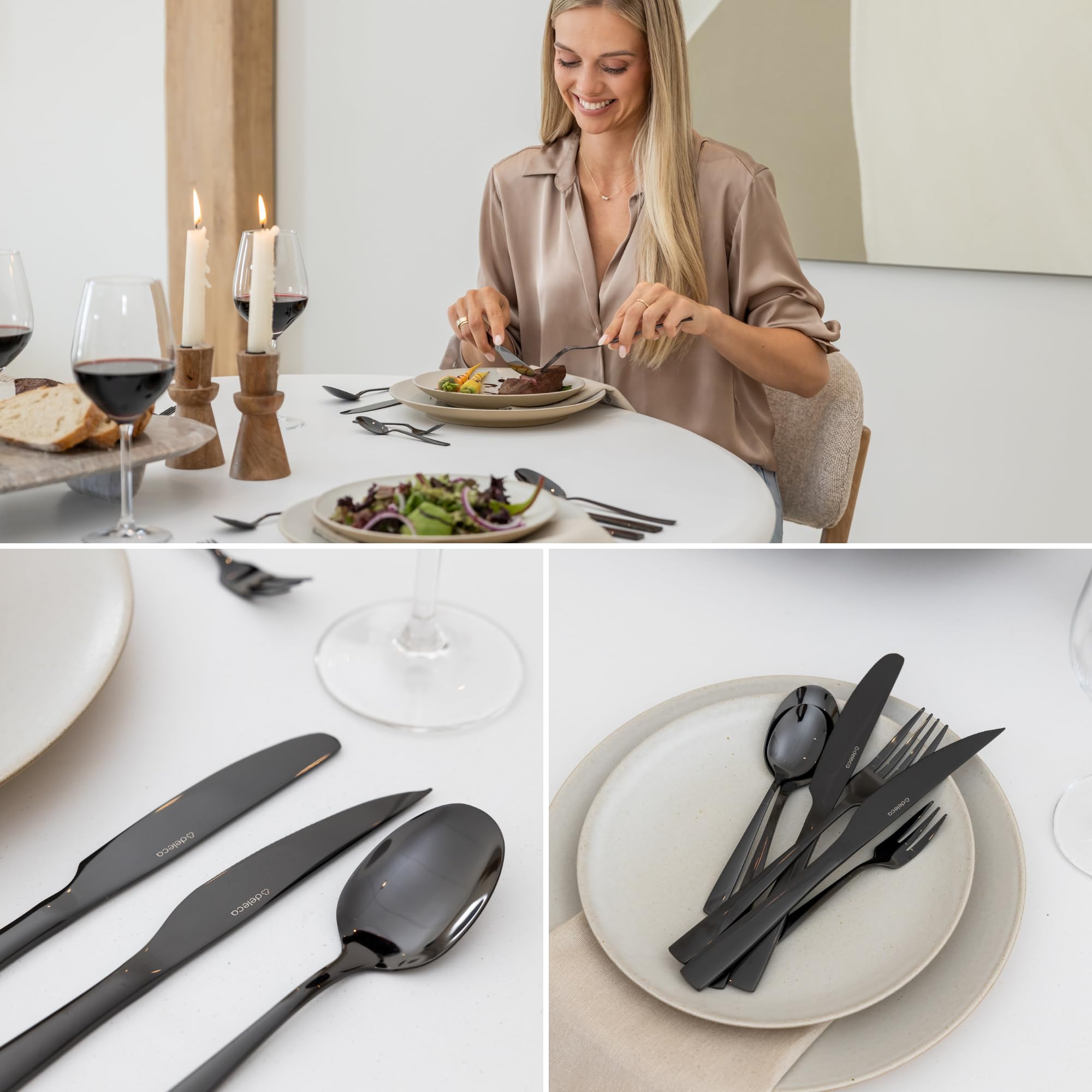 Essential Besteckset, 48-tlg., 8 Personen, 18/0 Edelstahl, Schwarz