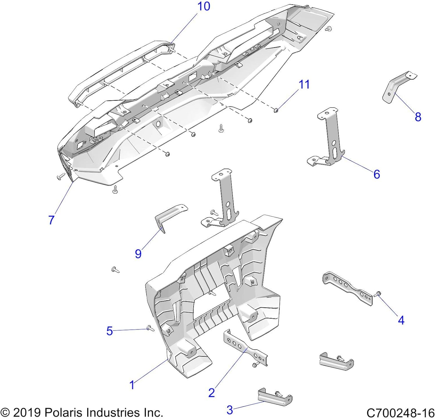 Polaris RZR Rear Fascia Bracket, Left, Black, Genuine OEM Part 5264783-329, Qty 1
