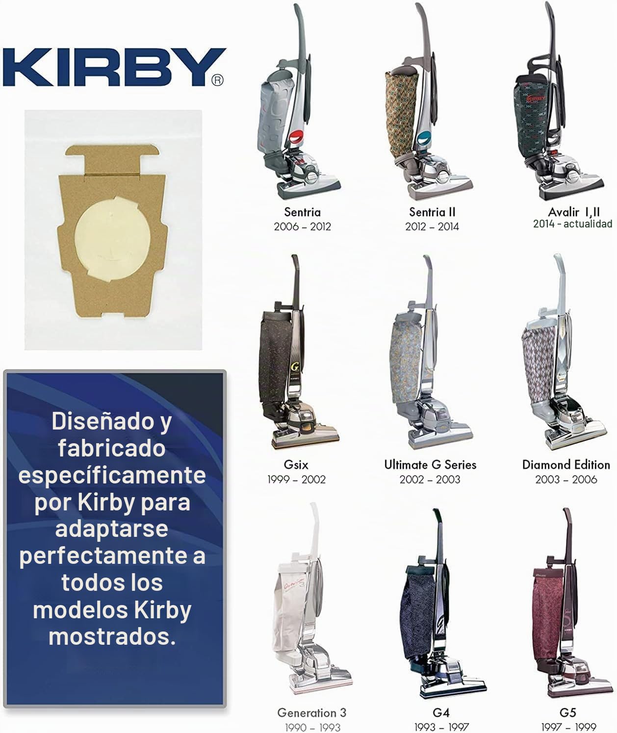 Kirby MicroAllergen Plus HEPA Filter Bags 6-Pack | Part #204814 | Compatible with F Twist-Style Vacuums Micron Magic, Polipropileno, Blanco, 6