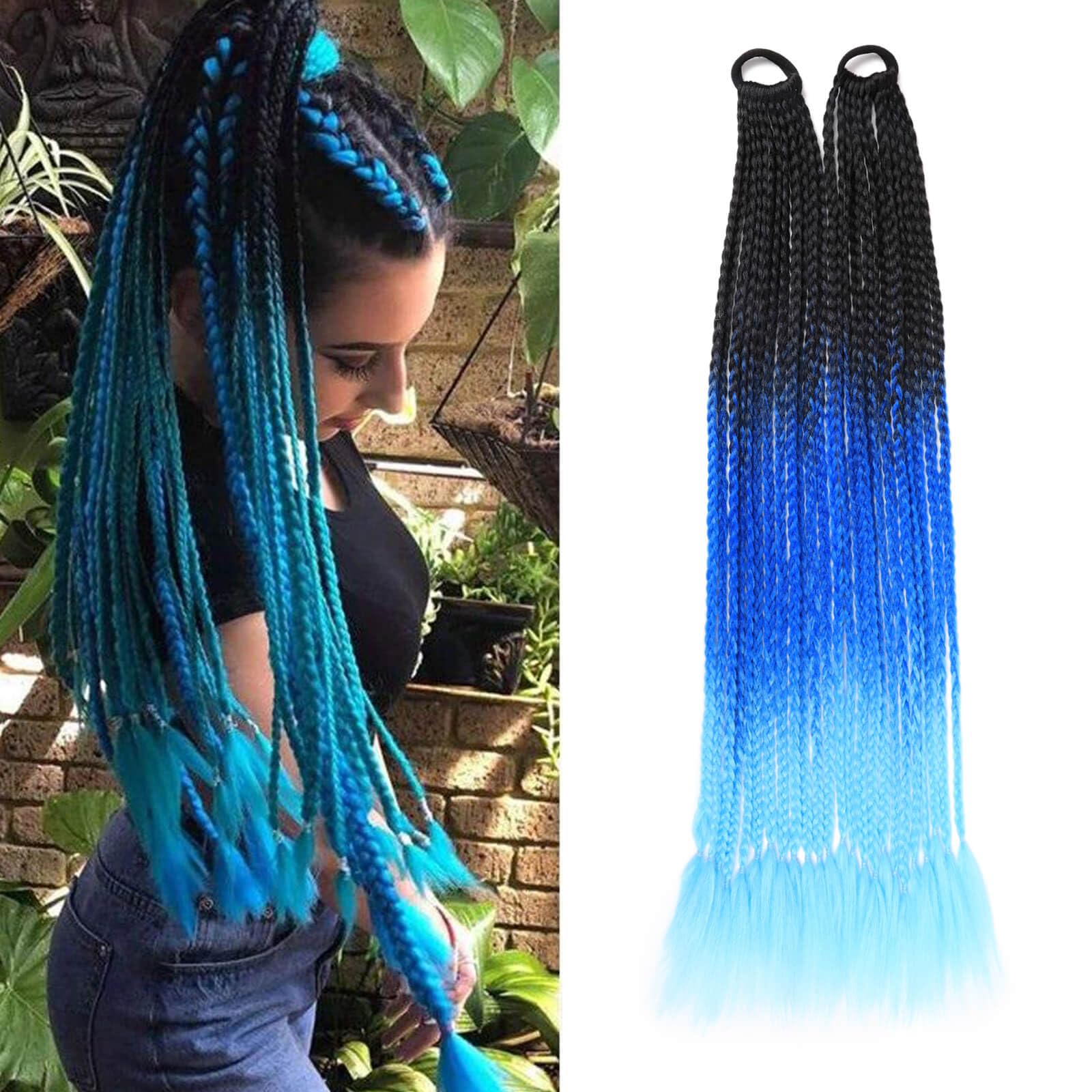 Charsun Braided Ponytail Extension Colorful Hair Extension For Women/Kids 24inch Rainbow Hair Braids Extensions Synthetic Hairpieces Ponytail for 12