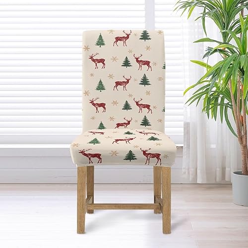 Miniatura 5 de HUGS IDEA Christams Elk Dining Chair Covers Set of 2 Xmas Stretch Kitchen Chair Covers Washable Dining Chairs Slipcovers Cubre Sillas para Comedor