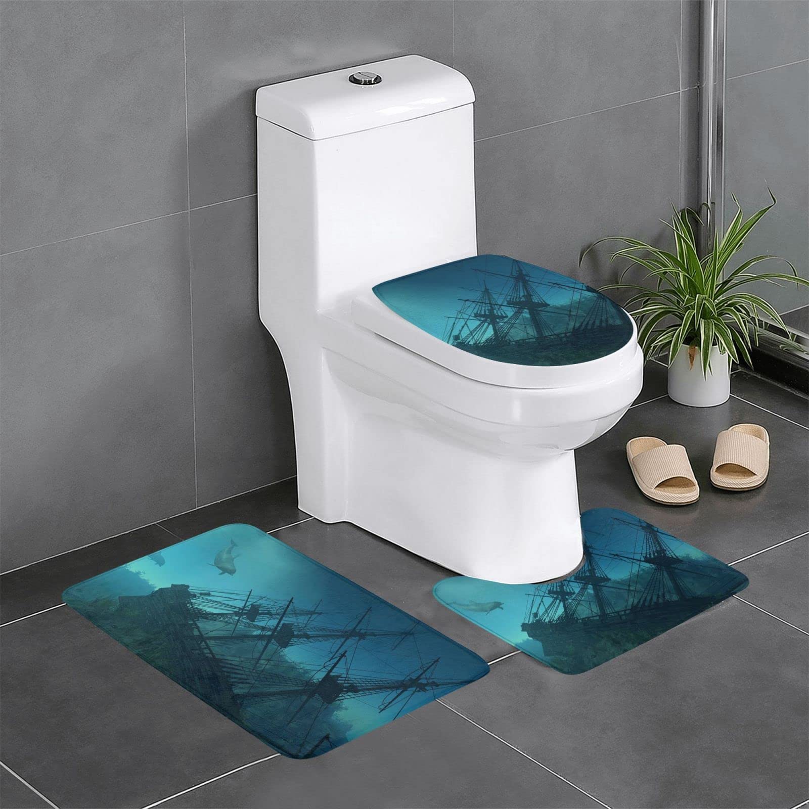 Tapis de bain antidérapants et absorbants BONDIJ Shipwreck en peluche durable pour WC